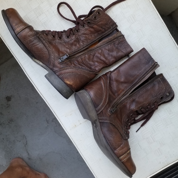 Steve Madden troopa zip and lace up combat brown leather boots 7 - Picture 10 of 10